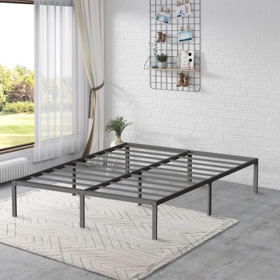 SKONYON 14 inch Full Size Bed Frame Metal Platform with Steel Slats Support for Adult, Black
