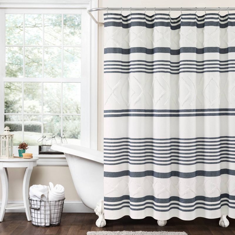 72"x72" Urban Diamond Striped Woven Tufted Eco Friendly Recycled Cotton Shower Curtain - Lush Décor, 1 of 6