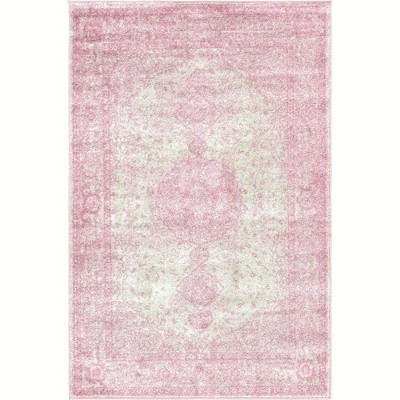 Pink Medallion 4' x 6' Easy Care Synthetic Area Rug