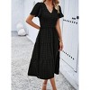 Women Holiday Elegant Jacquard Summer Short Sleeve Pleated Dress - 3 of 4