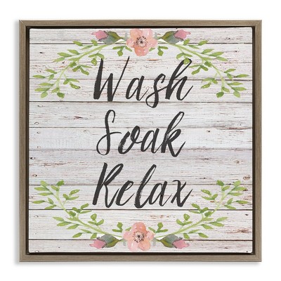 Stupell Industries Floral Wash Soak Relax Black Framed Floater Canvas Wall Art
