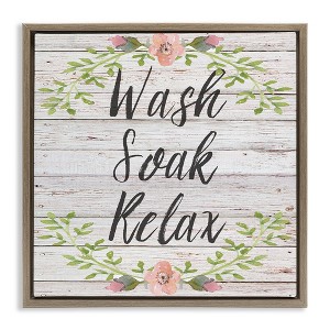 Stupell Industries Floral Wash Soak Relax Black Framed Floater Canvas Wall Art - 1 of 4