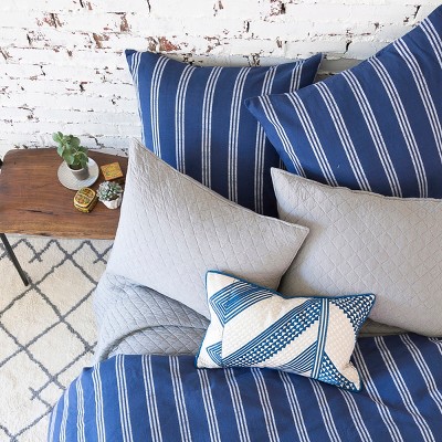 Indigo and White Striped Cotton Queen Duvet Cover