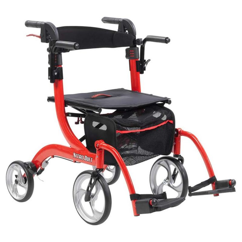 Drive Medical Nitro Duet Rollator Rolling Walker and Transport Wheelchair Chair with Folding Mobility for Home, Hospital, or Nursing Facility (Red), 1 of 7