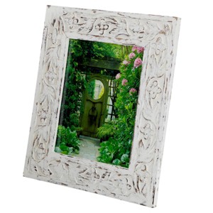 15"x13" Mango Wood Floral Handmade Intricate Carved 1 Slot Photo Frame White - Olivia & May - 1 of 4