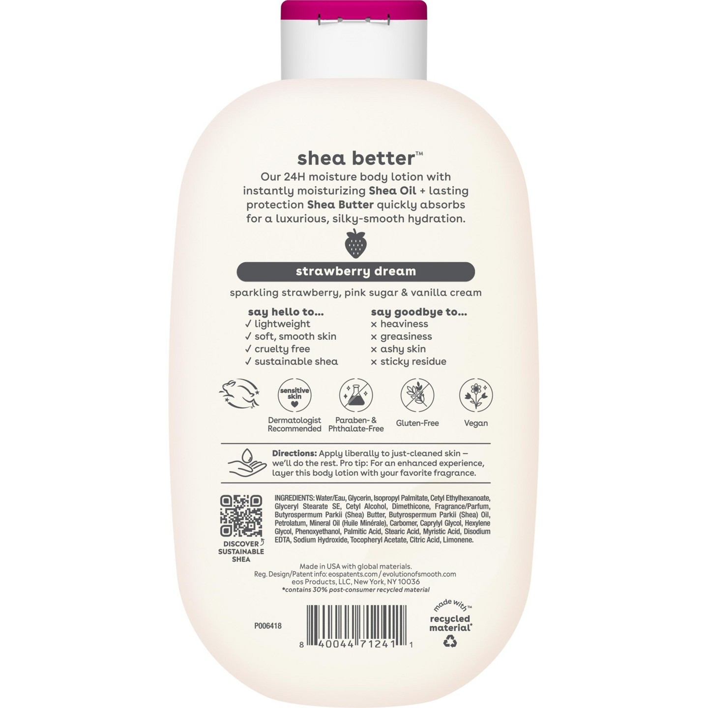 Увлажняющий лосьон для тела eos Shea Better 24H, Strawberry Dream, 16 oz — фото 2