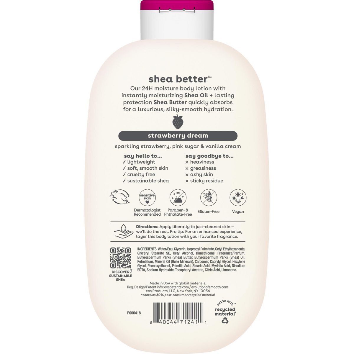 eos Shea Better 24H Moisture Body Lotion - Strawberry Dream - 16oz - thumbnail 2
