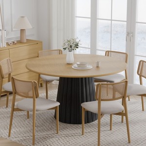 PexFix 52" Wood Round Dining Table Kitchen Table for 4-6 with Arc-Shaped Edge Top & Textured Tapered Base for Living/Dining Room Coffee Office Natural - 1 of 4