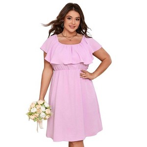Coolmee Women's Plus Size Summer Dresses Casual Summer Flutter Sleeve Flowy Wedding Guest Mini Dress - 1 of 4