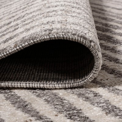 Skoura Striped Gray Synthetic 4' x 6' Easy-Care Area Rug