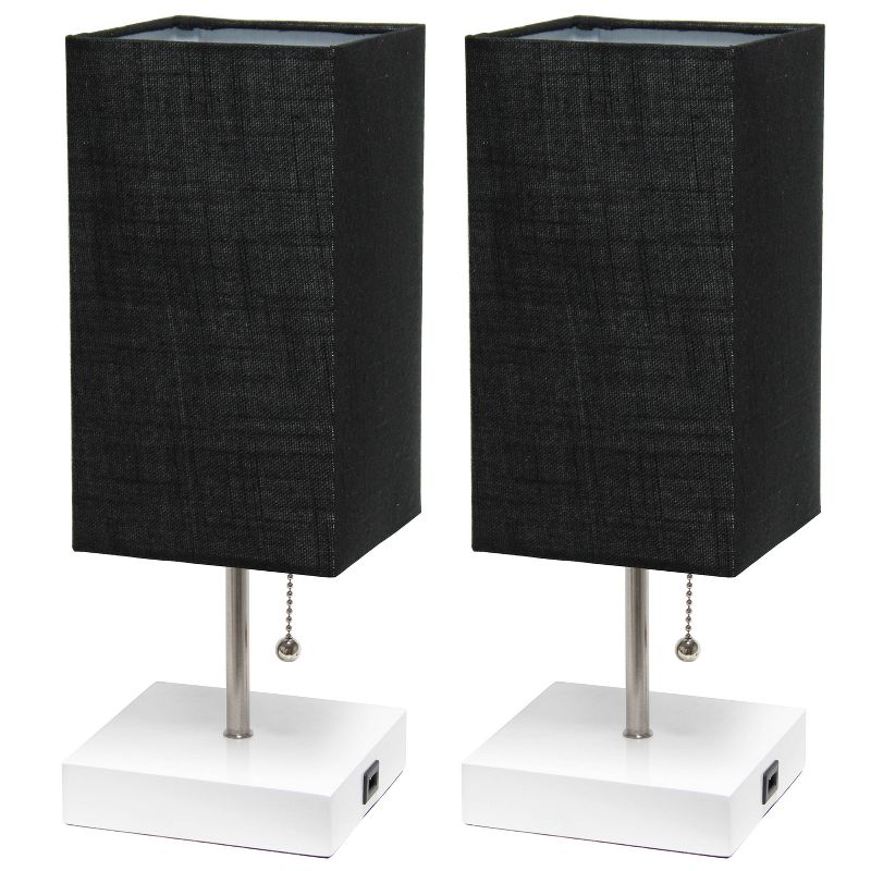 2pk Petite White Stick Lamps with USB Charging Ports and Fabric Shades - Simple Designs, 1 of 10