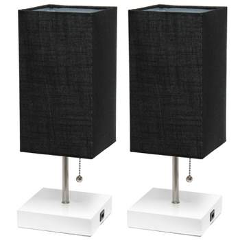 2pk Petite White Stick Lamps with USB Charging Ports and Fabric Shades - Simple Designs