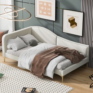 YOOCOZZ Linen Upholstered Wood Daybed with Backrest and Armrest - 1 of 4