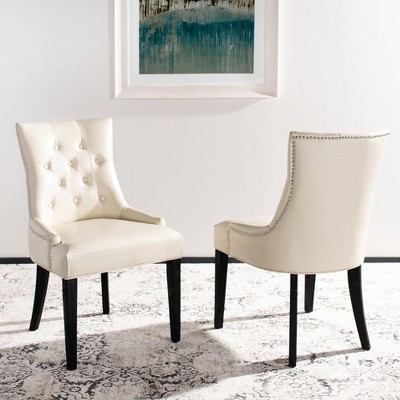 Modern Flat Cream Leather Parsons Side Chair with Espresso Wood Legs