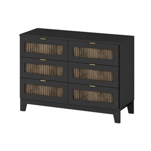 SEVOBAL Dressers Rustic Farmhouse Wooden Dresser with Metal Handles and 6 Drawer Storage for Bedroom, Black, 47.24"*15.75"*33.7" - 1 of 4