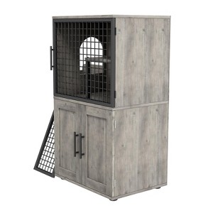 Cat Litter Box Enclosure, Double Layer Hidden Cat Washroom with Sturdy Ladder, Modern Cat Litter Box Furniture Hidden with Side Door - 1 of 4