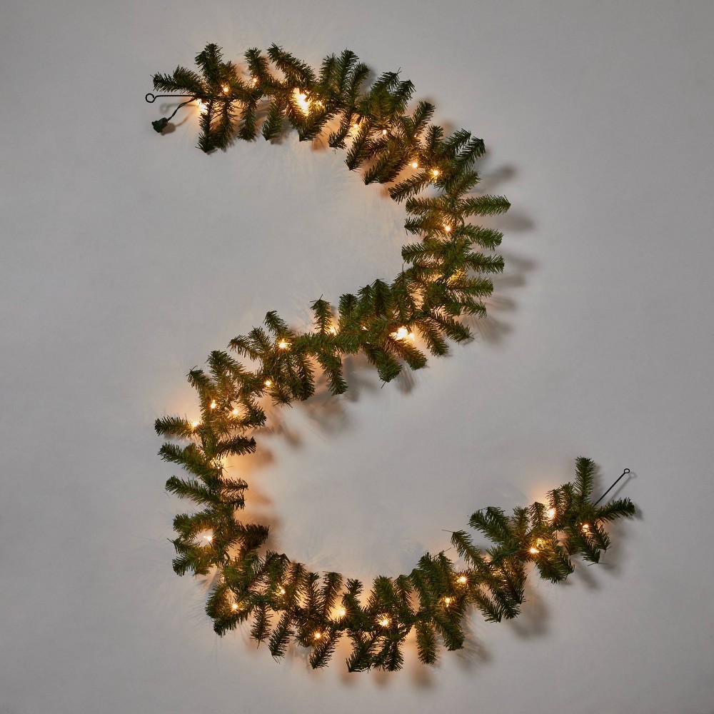 9' Pre-Lit Artificial Pine Bough Christmas Garland Green with Clear Lights - Wondershop™