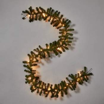9' Pre-Lit Artificial Pine Bough Christmas Garland Green with Clear Lights - Wondershop™
