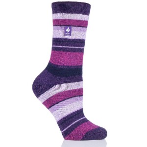 Heat Holder® Women's Peony LITE™ Multi Stripe Crew Socks | Thermal Yarn | Medium-Thick Socks Casual Shoes + Boots | Warm + Soft, Hiking, Cabin, Cozy at Home Socks | 5X Warmer Than Cotton - 1 of 4