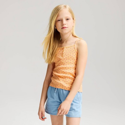 Cat & Jack Girls' Lace Trim Henley Floral Printed Tank Top - Cat & Jack™ Orange S
