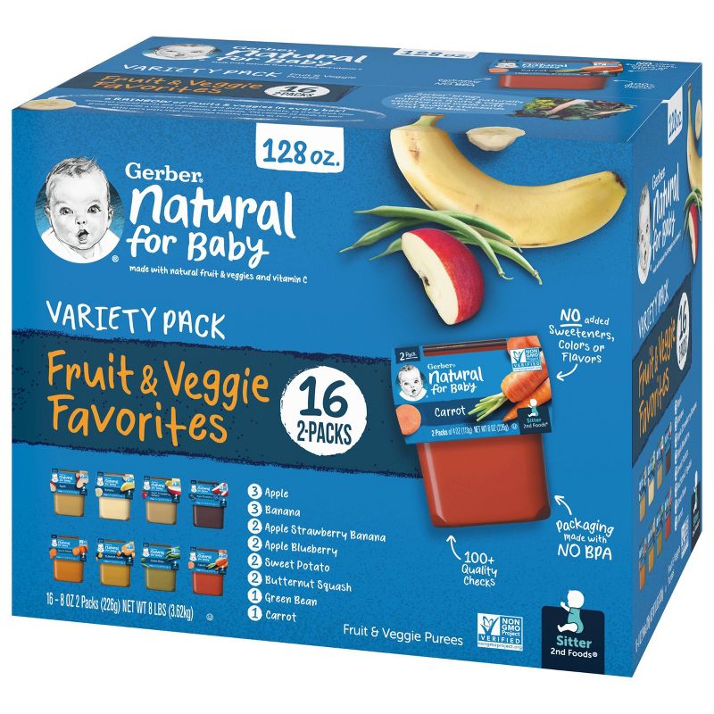 Gerber Sitter 2nd Foods 16pk Fruit &#38; Veggie Baby Food Variety Pack - 128oz, 4 of 9