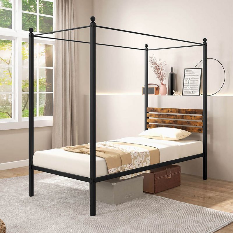 Tangkula Twin/Full/Queen Size 4-Post Canopy Bed Frame Rustproof Metal Noise-free with Foot Pads, 2 of 11