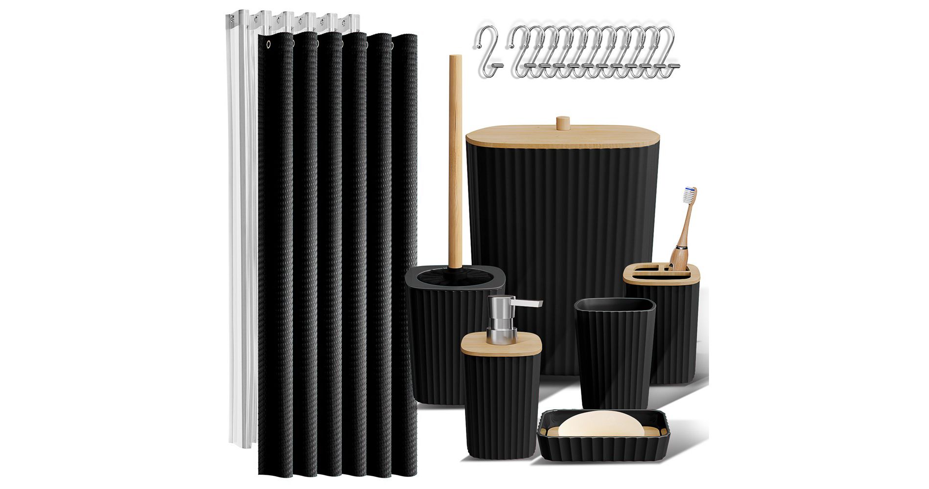 Hearth & Harbor Complete Bathroom Accessories Set with Shower Curtain and More