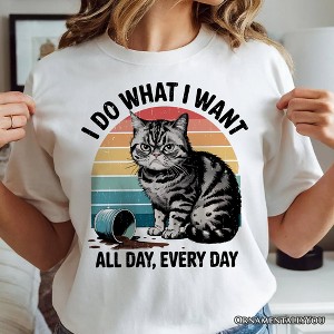 I Do What I Want Cat Retro T-Shirt, Unisex Sarcastic White Tee for Cat Lovers| OrnamentallyYou - 1 of 4