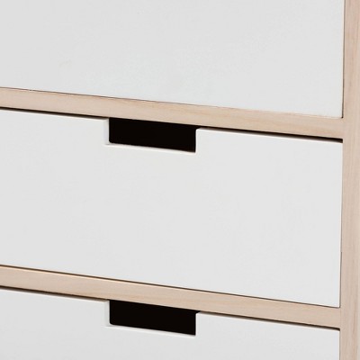 Halian Two-Tone White and Light Brown 3-Drawer Chest with Graduated Legs