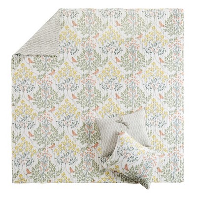 Monami Twin Cotton Reversible Quilt Set in Gray and Floral