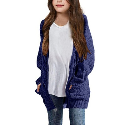 Cardigan for Girls Open Front Sweater Long Sleeve Loose Fit Sweater Jacket,Denim Blue - M