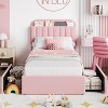 Queen Bed Frame with Storage Headboard, 2 Drawers, Upholstered Platform, Bookcase, No Box Spring Needed - 2 of 4