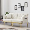 SKRAN 59" Velvet Upholstered Loveseat Sofa with Adjust Tufted Back, 2 Side Pocket and 2 Pillows for Living Room, Bedroom (Modern White) - 2 of 4