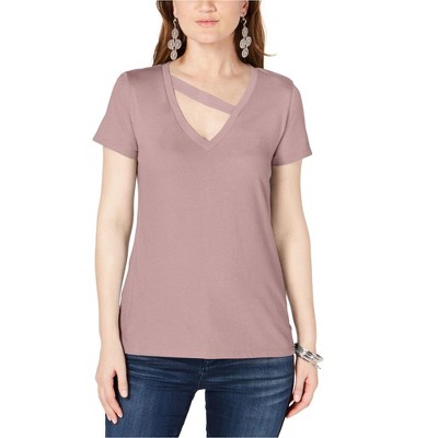 I.N.C International Concepts Womens Solid Basic T-Shirt, Pink, Small