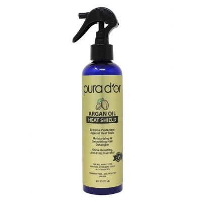 PURA D'OR Argan Oil Heat Shield Protectant Spray (8oz / 237mL) Infused w/  Organic Argan Oil: Protect up to 450º F from Flat Iron & Hot Blow Dry.  Leave-In Conditioner: Define 