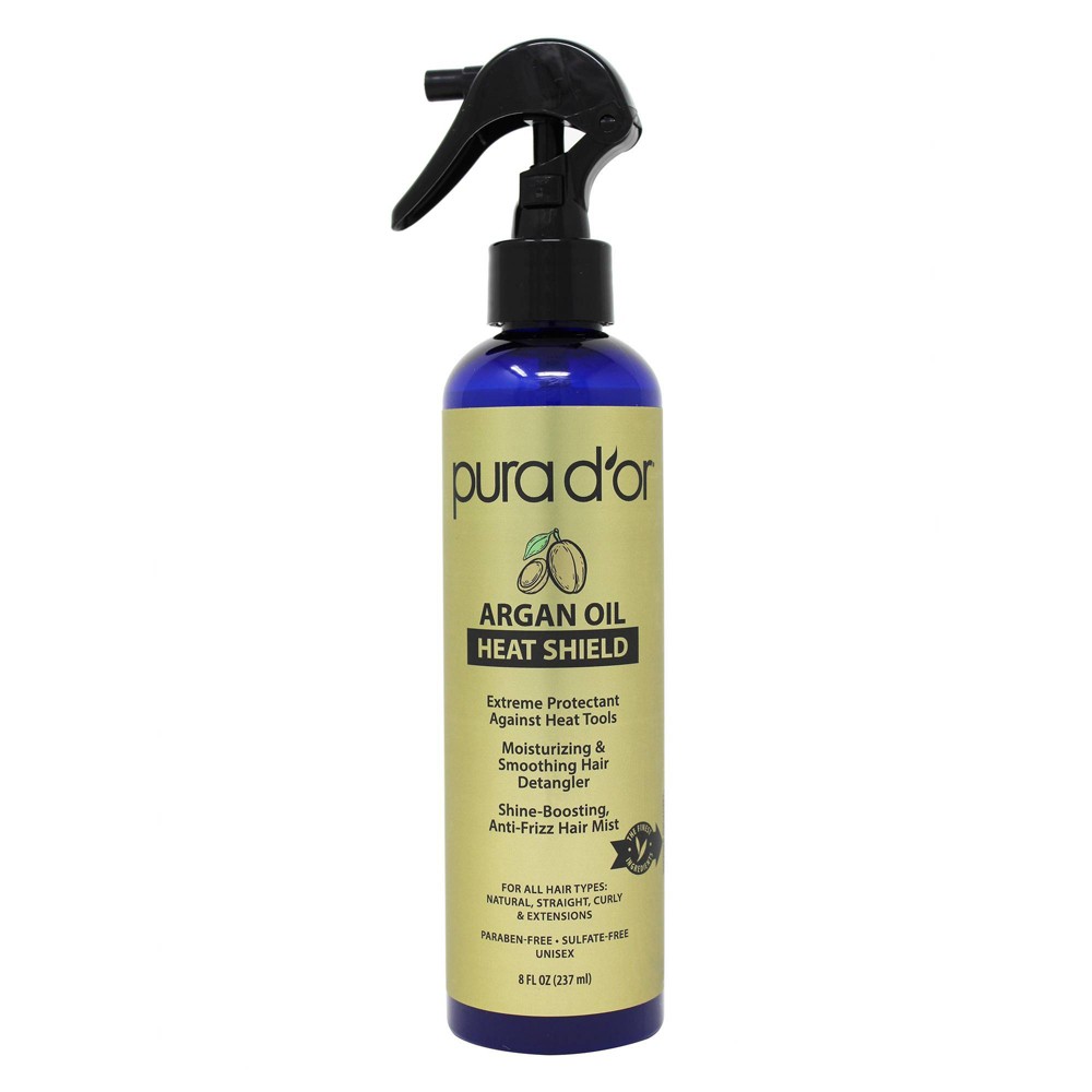 Photos - Hair Styling Product Pura Dor Pura d'or Argan Oil Heat Shield Protectant Spray - 8 fl oz: Aloe-Infused, Paraben-Free, Smoothing, Damage Repair 