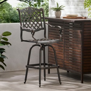Vynxaria Cast Aluminum Bar Stool with Swivel Function ¨C Elegant Outdoor Seating - 1 of 4