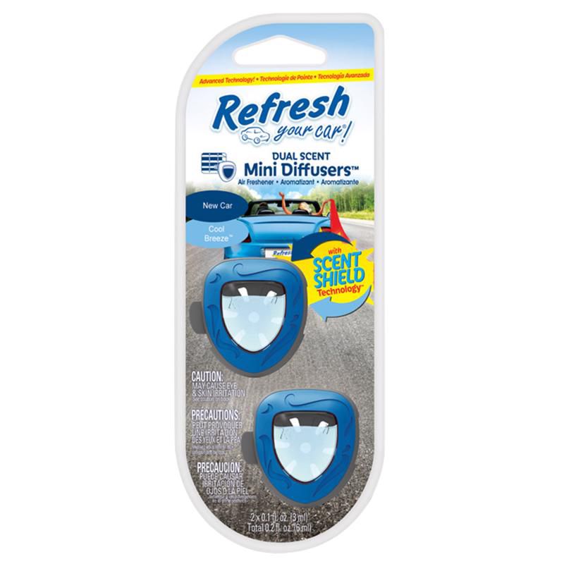 Refresh Your Car! Mini Diffusers New Car /Cool Breeze Scent Car Air Freshener 0.2 oz Liquid 2 pk, 1 of 2