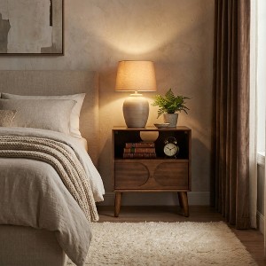 Airsurfer Medium Walnut Finish Nightstand Mid-Century Modern Nightstand Bedroom Storage Solution for Stylish Bedroom Organization - 1 of 4