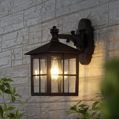 Penryn Black Outdoor Wall Sconce Set with Glass Shade