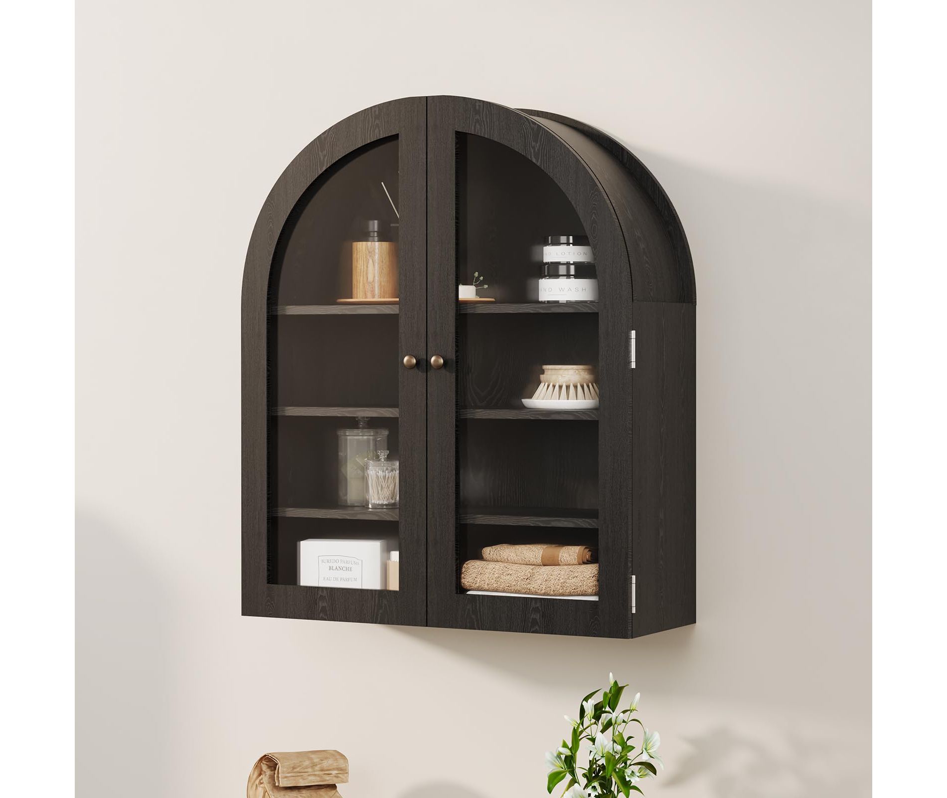 Arched Medicine Cabinet, Bathroom Wall Mounted Cabinet Over Toilet Storage Organizer with Acrylic Doors Removable Shelf