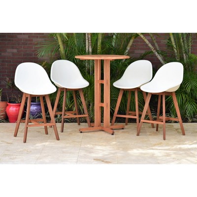 Metz 5pc Round Wood/Resin Patio Bar Set - White - Amazonia