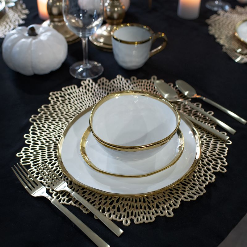 Elanze Designs 16-Piece Metallic Bubble Porcelain Ceramic Dinnerware Set - Service for 4, White Gold, 5 of 7