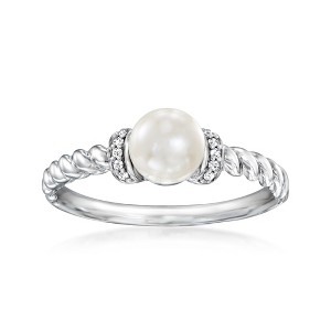 Ross-Simons 5.5-6mm Cultured Pearl Ring With Diamonds in Sterling Silver - 1 of 4