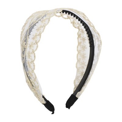 Unique Bargains Women's Elegant Lace Mesh Cross Pattern Hairband 6.30"x5.12" Beige 1 Pc