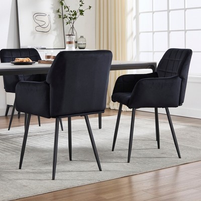 Akoasm 2 Pieces Upholstered velvet Kitchen Dinning Chair With Armrests-Black