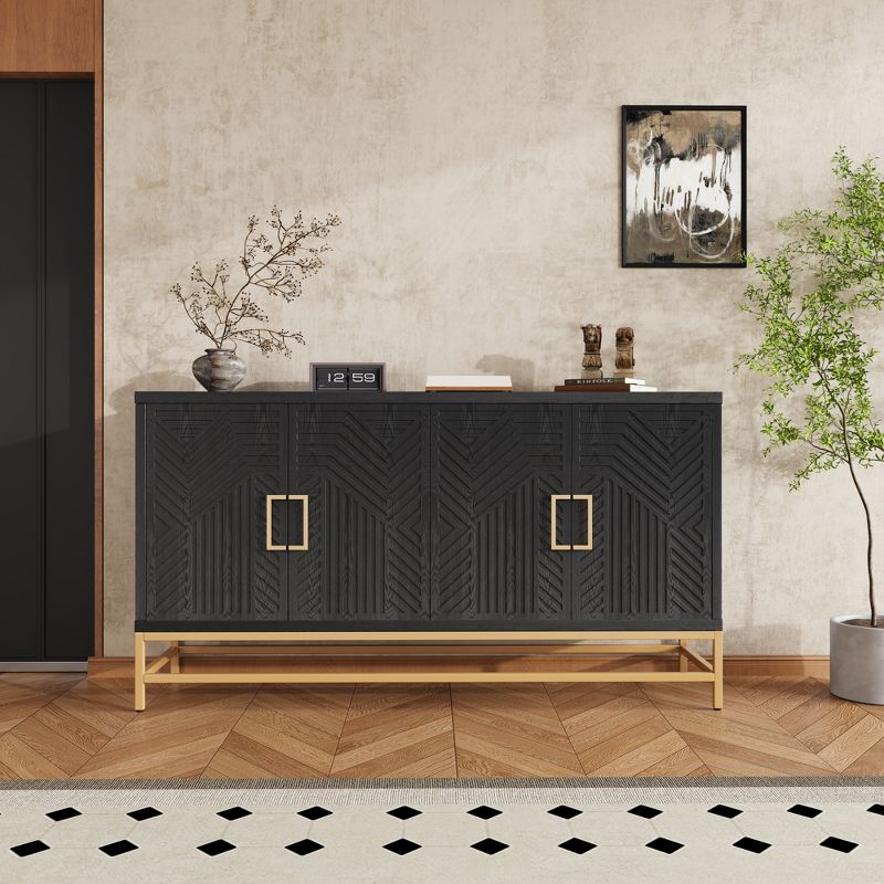 59.8" Retro Style Sideboard, Buffet Storage Cabinet with Adjustable Shelves, Metal Handles and Legs 4M-ModernLuxe, 1 of 15