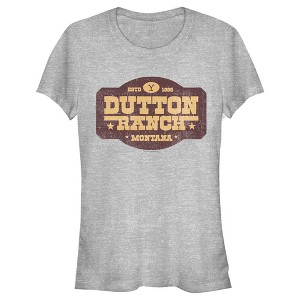 Juniors Womens Yellowstone Distressed Dutton Ranch Montana Est 1886 Logo T-Shirt - 1 of 4