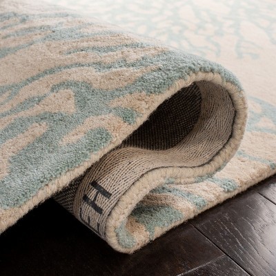 Hand-Tufted Bella Square Wool Area Rug in Beige & Blue, 5' x 5'