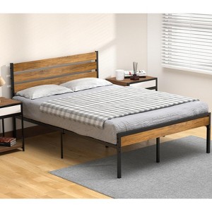 Bed Frame with Wood Headboard, Strong Wood Metal Slats Support with Under Bed Storage Space, Noise-Free, No Box Spring Needed - 1 of 4